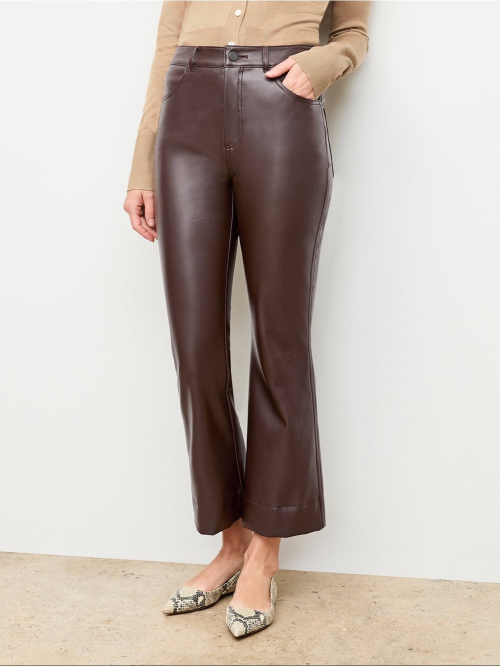M.M. LAFLEUR The Archie Pant Brown Vegan Leather Cropped Trousers Size 2